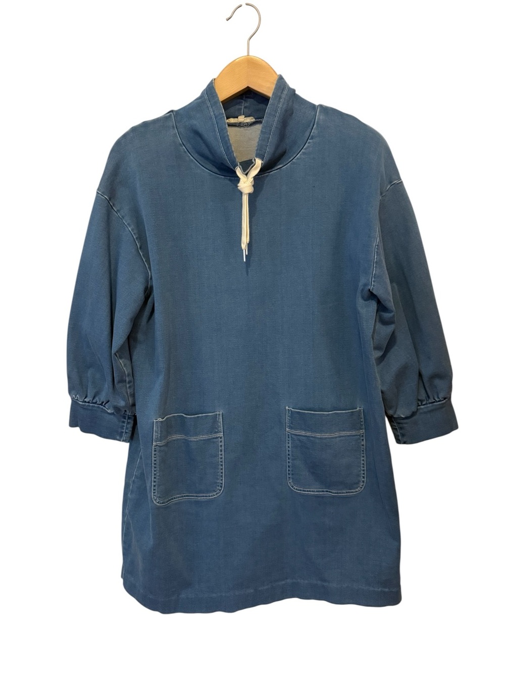 Madewell Denim Sweatshirt Tunic Dress Chambray Drawstring Mock Neck XL - Picture 1 of 10